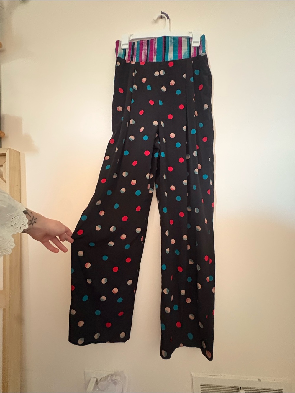 Vintage Danielle Paige Black Polka Dot Wide-Leg Pants - Multicolor Dots.